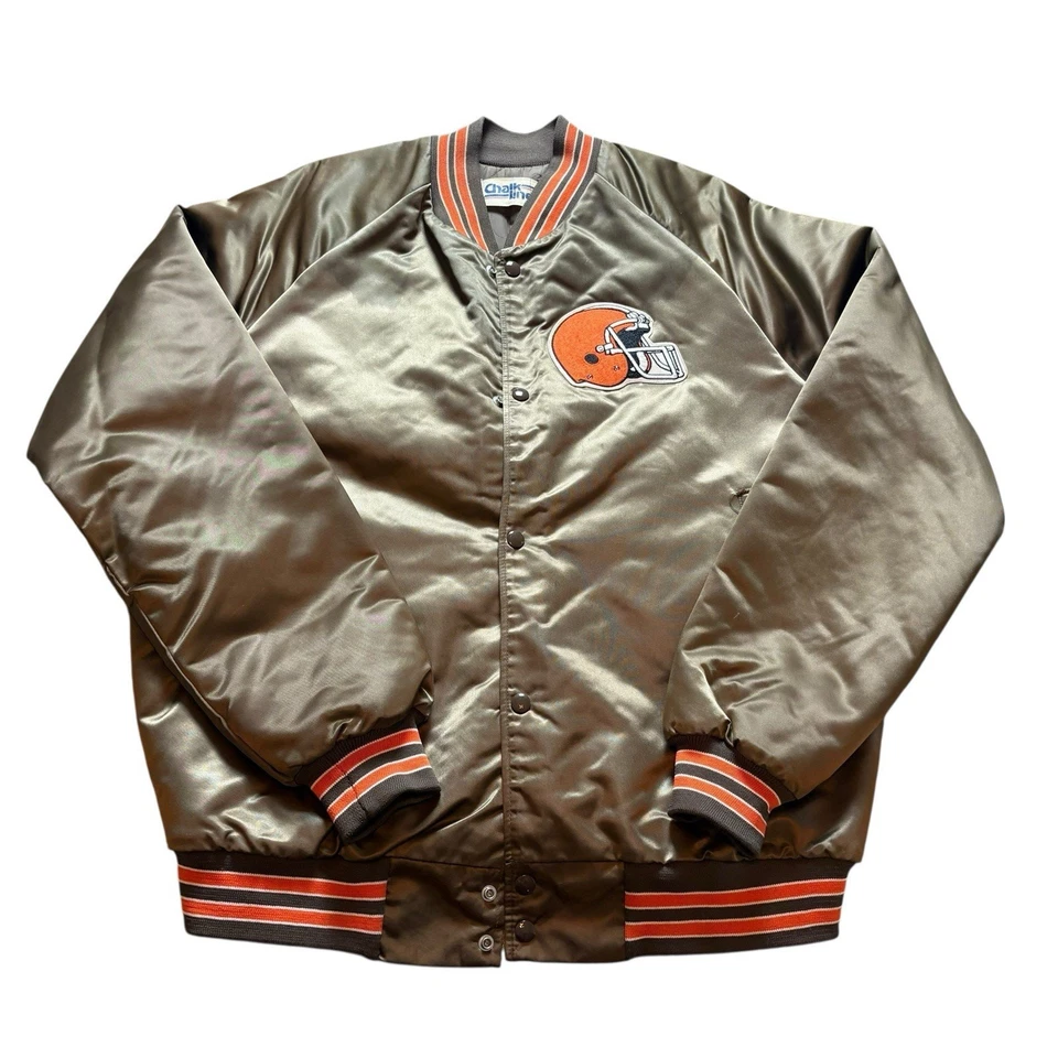 Vintage 1990’s Cleveland Browns NFL Chalk Line Satin Jacket Men’s Large Tall - Image 2 of 4