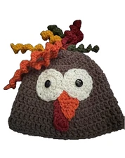 Crochet Thanksgiving Turkey Beanie Hat Toddler Handmade One Size