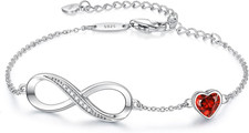 Infinity Heart Birthstone Charm Link Bracelet for Women 925 Sterling Silver Adju