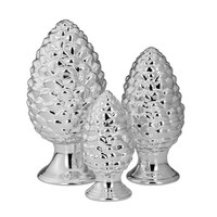 Deko Tannenzapfen 3Er Set 14/19/22 Cm Porzellan Silber Weihnachtsdeko Winterdeko