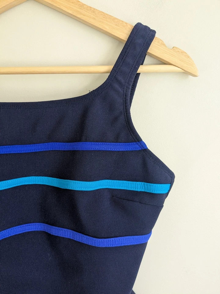 Vtg 90s Longitude Swimsuit Tummy Control Modest One Piece Tank Navy Blue Fits 8 - Image 2 of 4