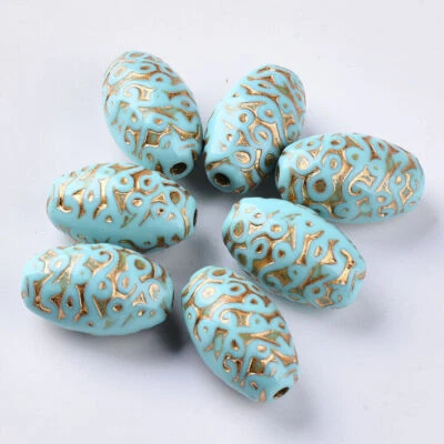 10 Acrylperlen 25x15mm Oval Türkis Gold Metall Plattiert Acryl Beads - 1253 - Bild 1 von 2