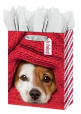 Medium Gift Bag - Christmas Puppy with Glitter Accents