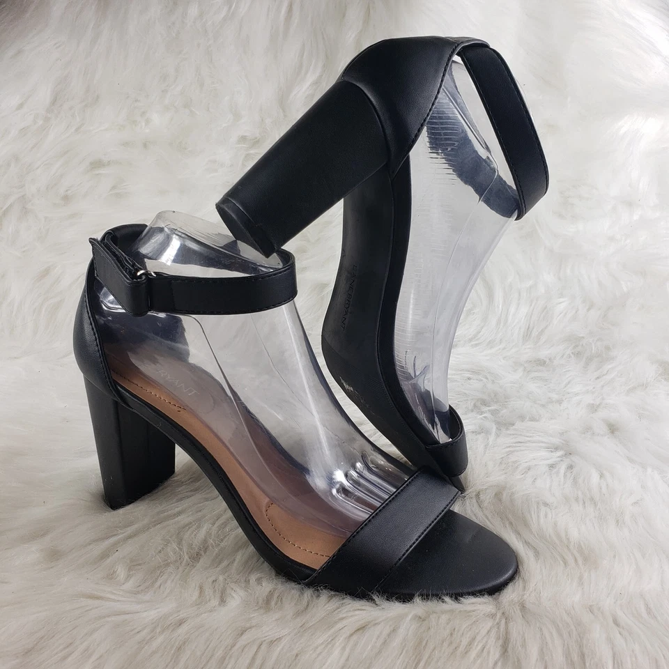 Sandalias de tacón negras LANE BRYANT con correa al tobillo para mujer talla US 9W de ancho Foto 3 de 4