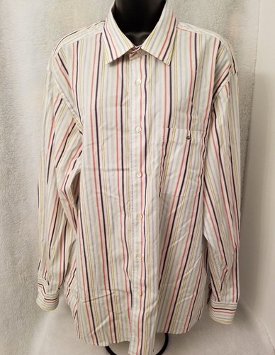 Lacoste Button Down Shirt Size 45 XXL 2XL Men Yellow Green Blue White Red Stripe - Picture 1 of 5