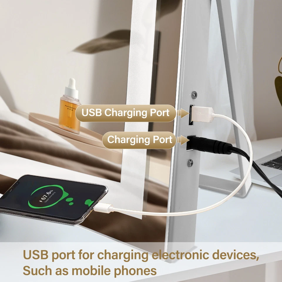 Espejo de Maquillaje Tocador Hollywood 20"x16" con Luces, USB, 10X Lupa Foto 3 de 4