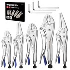 WORKPRO 5PC Locking Plier 6.5" 9.5" Long Nose Pliers 5" 7" 10" Curved Jaw Pliers