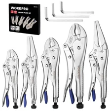 WORKPRO 5PC Locking Plier 6.5" 9.5" Long Nose Pliers 5" 7" 10" Curved Jaw Pliers
