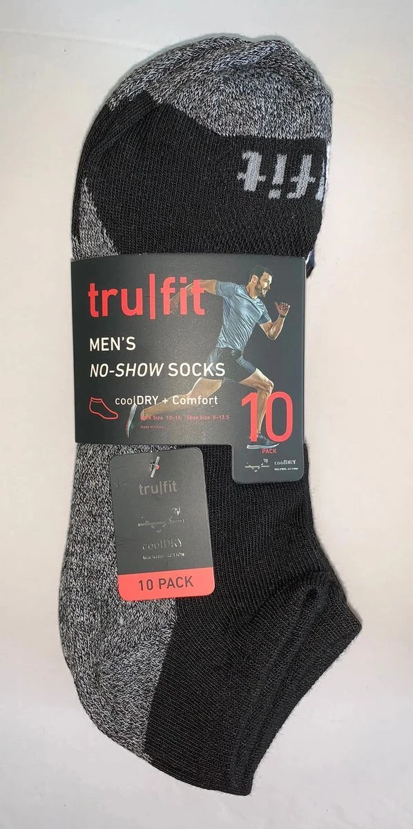 Tru Fit No Show Socks Poly Blend Assorted Colors 10 Pack