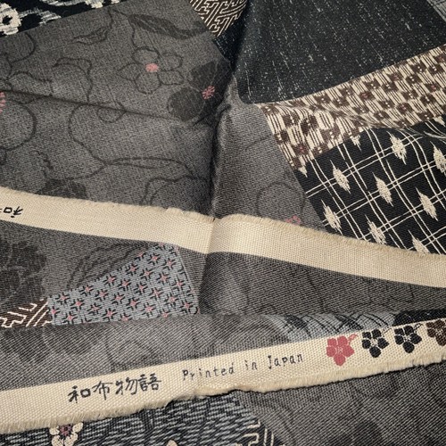 Vintage fabric Beautiful 44” X 1 Yard printed In Japan Black/floral #22 - Picture 2 of 3