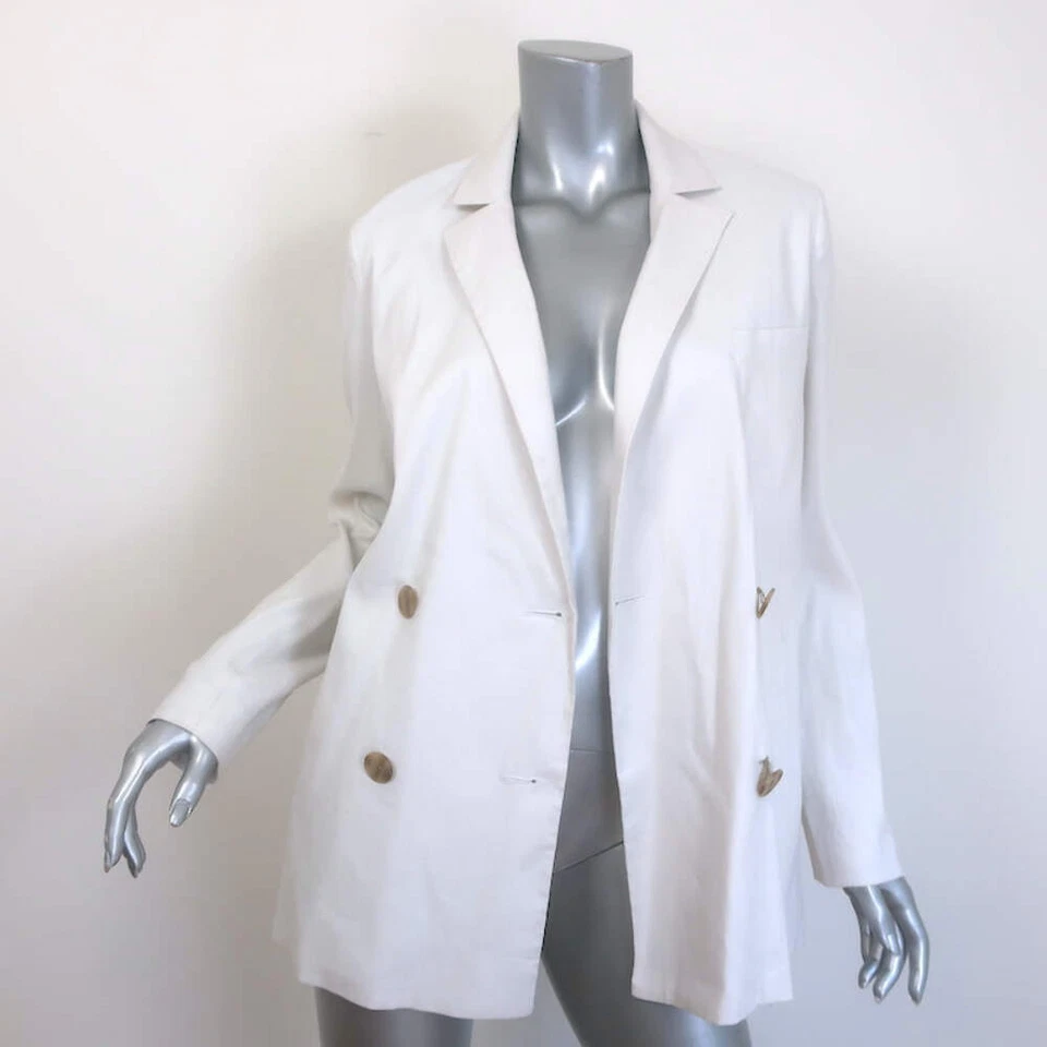Blazer Jenni Kayne Keaton Blanco Elástico Lino Talla 2 Chaqueta Doble Pecho Foto 2 de 4