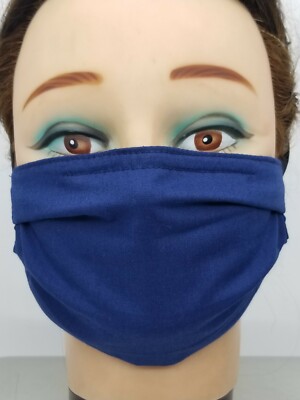 3 Basic Fabric Face Masks Resuable Adult Unisex with Nose Wire Solid Color Blue