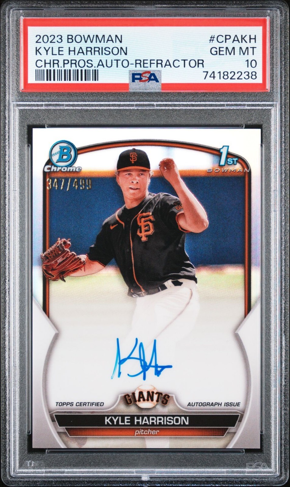 Kyle Harrison 2023 Bowman Chrome Refractor Auto /499 PSA 10 GEM RED SOX #CPAKH