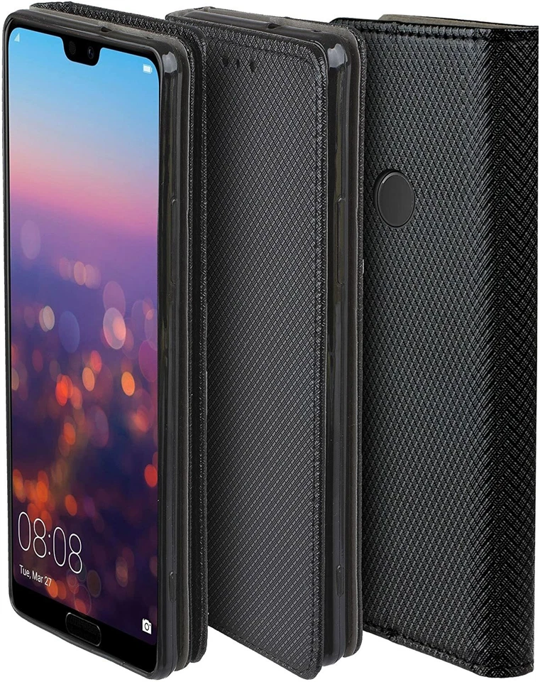 CUSTODIA LIBRO PER HUAWEI P20 LITE - COVER SMART MAGNET CASE NERO - Immagine 2 di 4
