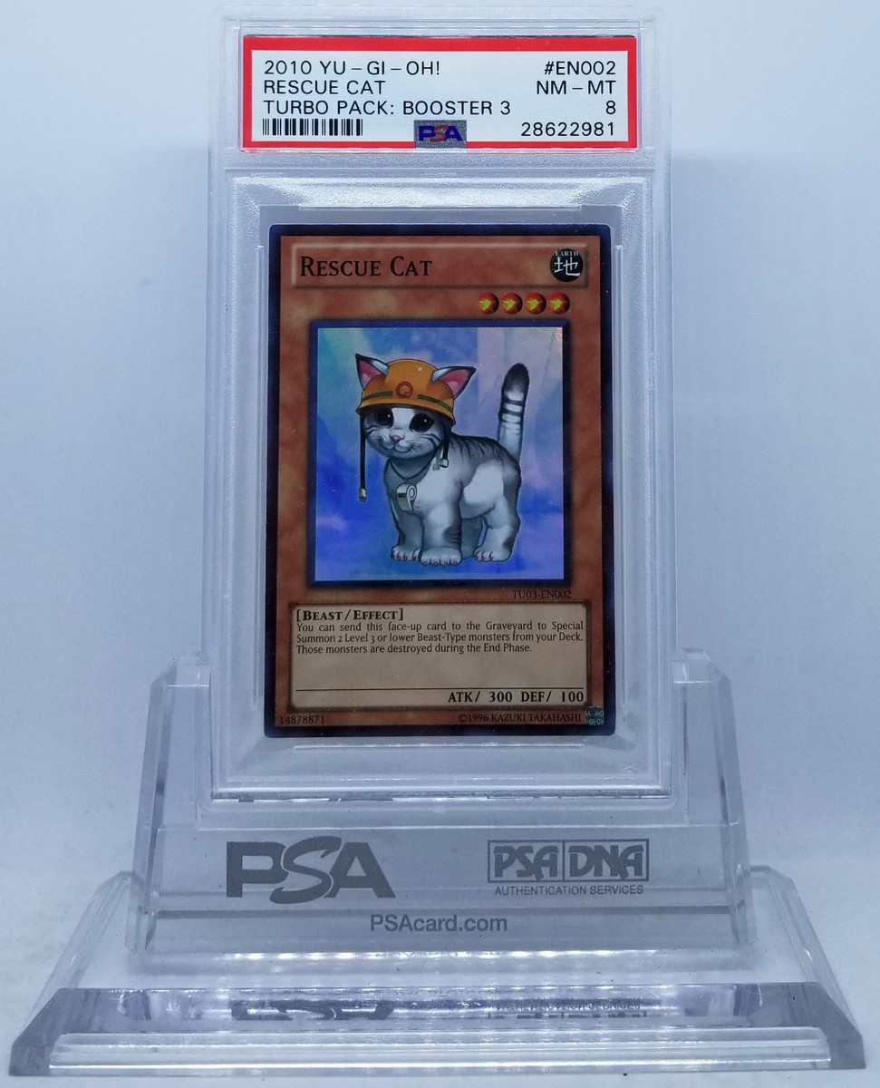 YUGIOH TU03-EN002 RESCUE CAT SUPER RARE HOLO FOIL PSA 8 NM-MT