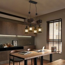 4 Heads Rustic Chandelier Wood Industrial Ceiling Lamp Pendant Light Fixture USA