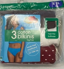 Women's Plus  Regular Fruit of The Loom 3 Pack Cotton Bikinis: Size-5-6-7-9-8