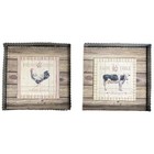 Country Farmhouse 2 Piece Metal Wood Shadow Box Art Wall Decor Cow Chicken 6 X 6