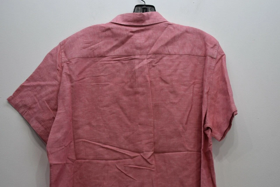 Camisa de vestir profesional Gap para hombre rosa lisa manga corta abotonada mezcla de lino M Foto 4 de 4