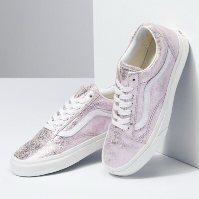 WOMEN'S VANS OLD SKOOL CRACKED LEATHER ROSE GOLD SHOES SNEAKERS