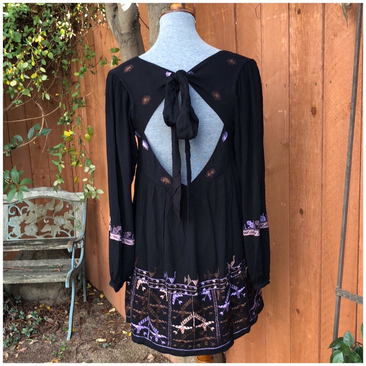 Free People Black Rhiannon Embroidered Mini Dress