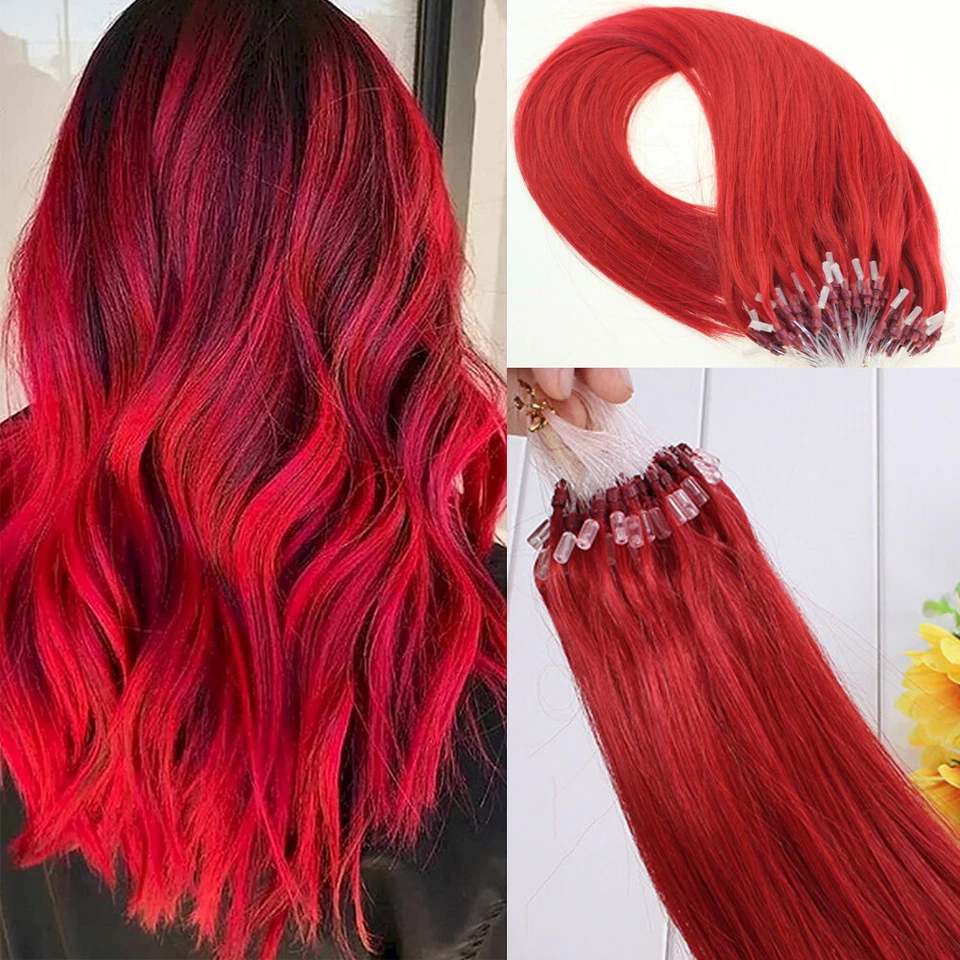 Micro Ring Loop Tip Remy Human Hair Extensions Straight Micro Beads Link Hair US - Image 3 of 4