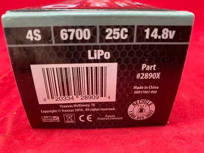 TRAXXAS 2890X 4S 14.8V 6700mAh 25C LiPo BATTERY w/iD TRAXXAS 2890X 4S 14.8V 6700mAh 25C LiPo BATTERY w/iD