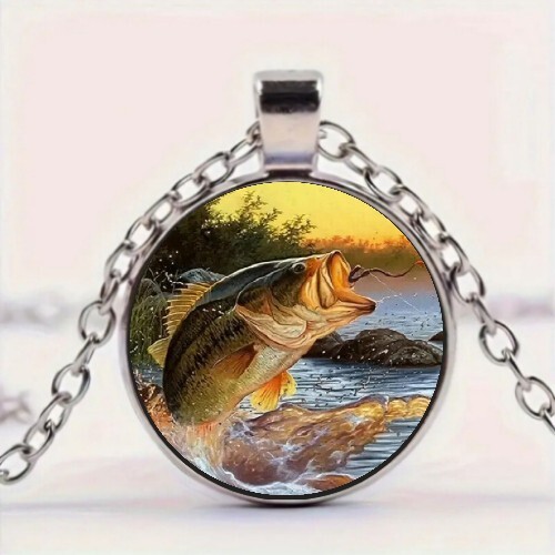 Colorful Painted Fish Round Pendant Necklace - Picture 1 of 5