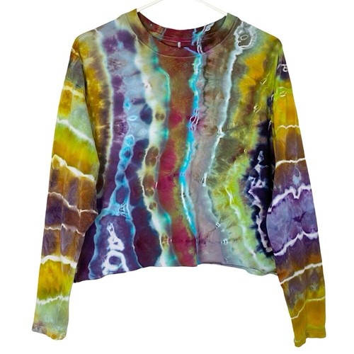 Handmade Geode Tie Dye Pullover Crop Top Womens Large Medium Colorful T-shirt