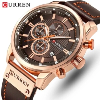 Herren Marke Wasserdicht Uhr Analog Quarz Chronograph Business Jungs Gold Luxus  - Bild 1 von 4