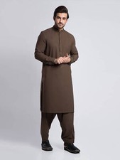 Men Brown Texture Plain Shalwar Kameez Eid Shalwar Kameez Handmade Kurta Shalwar