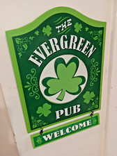 Excellent St. Patrick's Day Sign 8 x 12 Wood Shamrocks Evergreen Pub Welcome