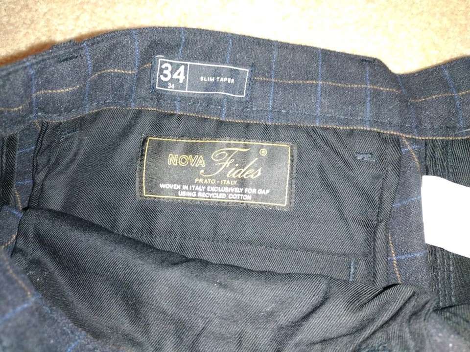 Men's Cotton Window Pane Dress Pants Made In Italy Size 34 /34 Navy