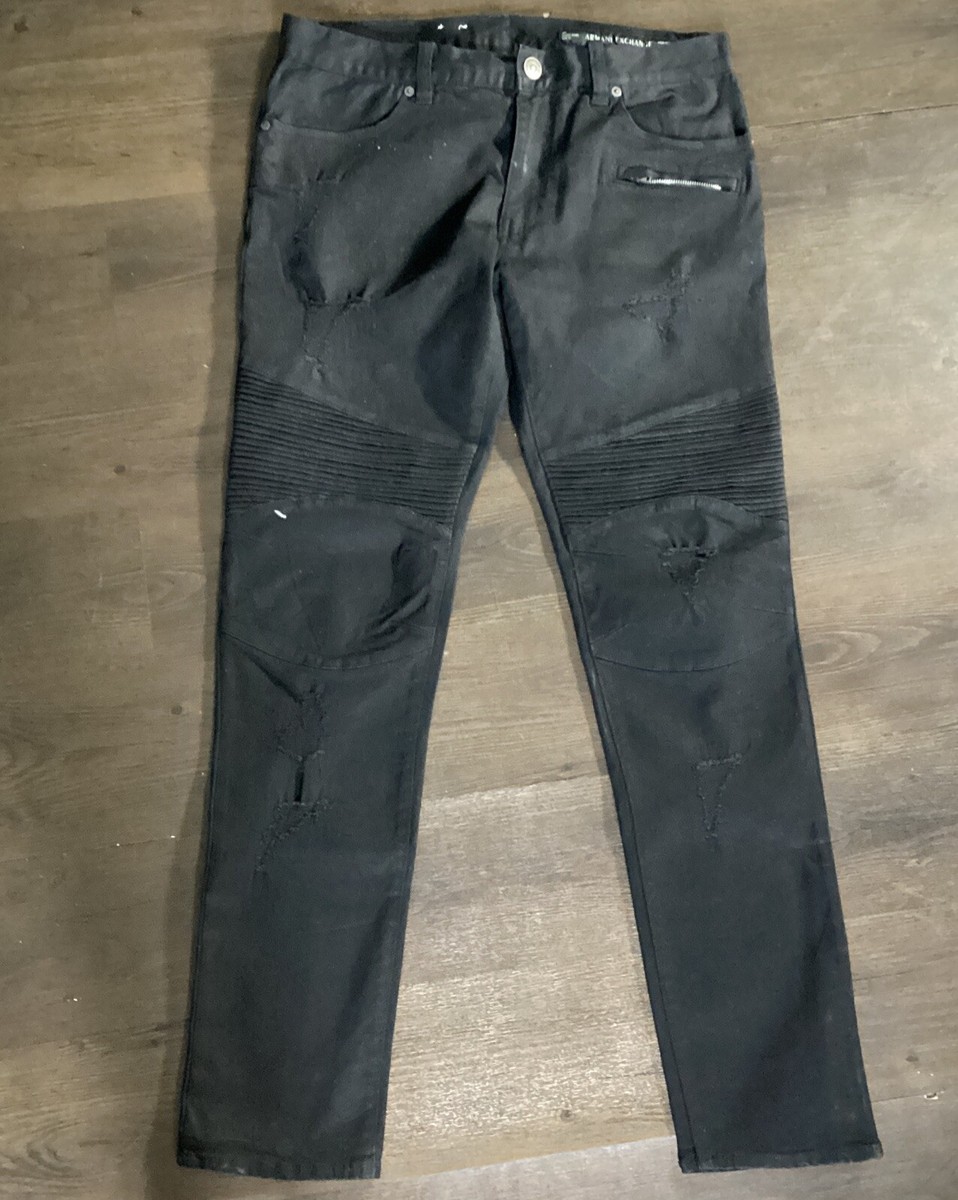 Armani Exchange Men's J27 Skinny Biker Dark Blue Distressed Armani Exchange Men's J27 Skinny Biker Dark Blue Distressed