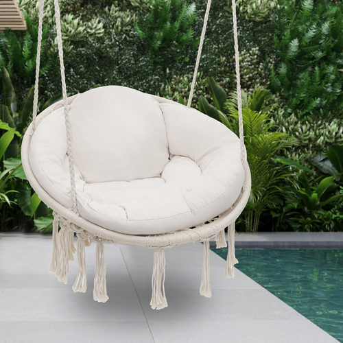 White Hanging Cotton Rope Outdoor Macrame Hammock Swing Chair Home Cushion Seat - Picture 4 of 13