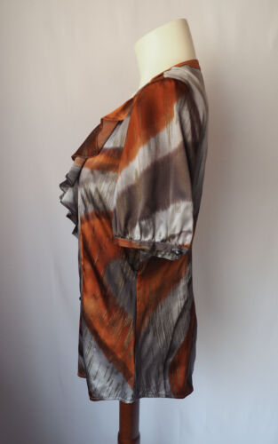 Classiques Entier Silk Satin Ruffle Blouse Metallic Copper Steel Gray Gold M - Picture 3 of 7