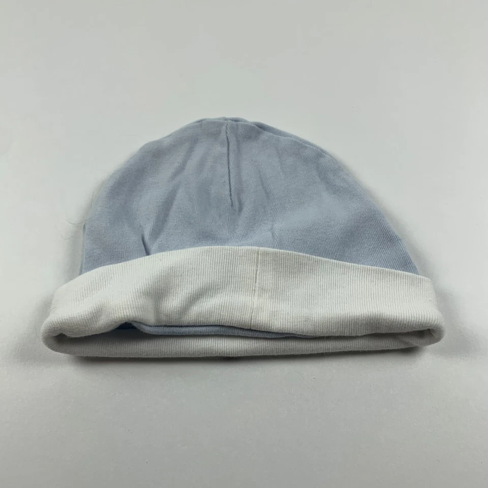 Chapéu gorro vintage Tommy Hilfiger criança 3-9 M azul algodão elástico malha algemada 8297 - Imagem 2 de 4