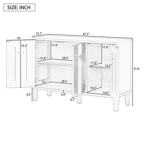 Simple and Atmospheric Solid Wood Veneer Storage Cabinet W /3 Acacia Solid Doors - Picture 2 of 24
