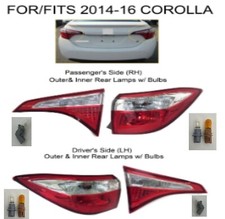 Set Of 4 Inner Outer Tail Lamps Lights For 2014-2016 Toyota Corolla