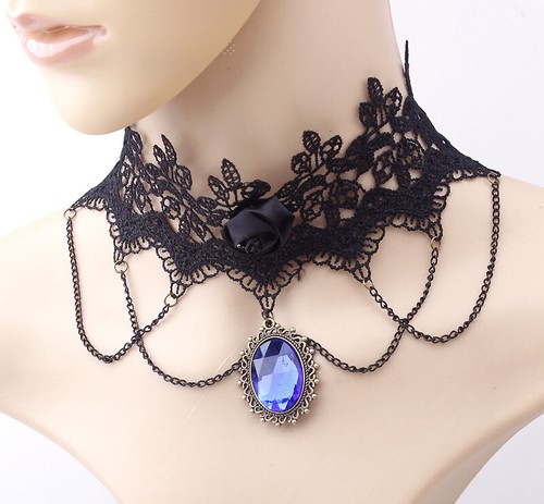 Vintage Rose Lace Chain Bridal Wedding Gothic Lace Necklace Graduation Gift - Picture 4 of 14