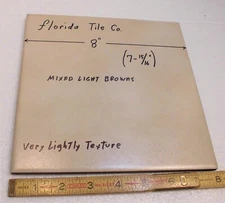 1 pc. Mixed Browns-Almond  8" Ceramic Floor Tile by Florida Co. Textured, Natura