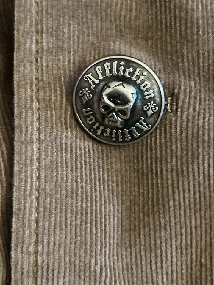 Chaqueta Blazer Affliction Live Fast Para Hombre Grande Pana Etiqueta Roja Marrón Tostado 44-46 Foto 4 de 4