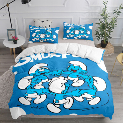 the Smurfs Bettwäsche Set Kissenbezüge 80x80 Cartoon Bettbezug 135x200 Kinder