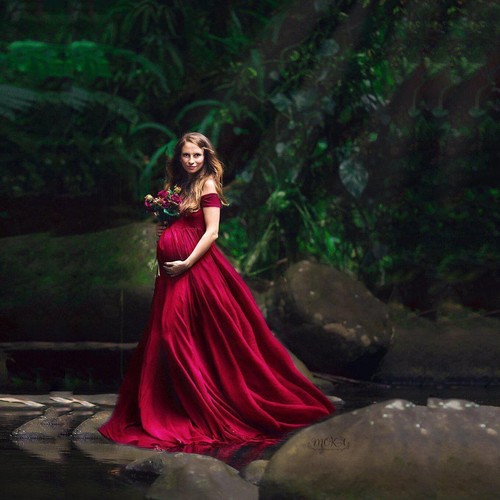 Pregnant Women Long Dress Maternity Jumpsuit Stretchy Gown Skirt For Photo Shoot - Picture 8 of 23