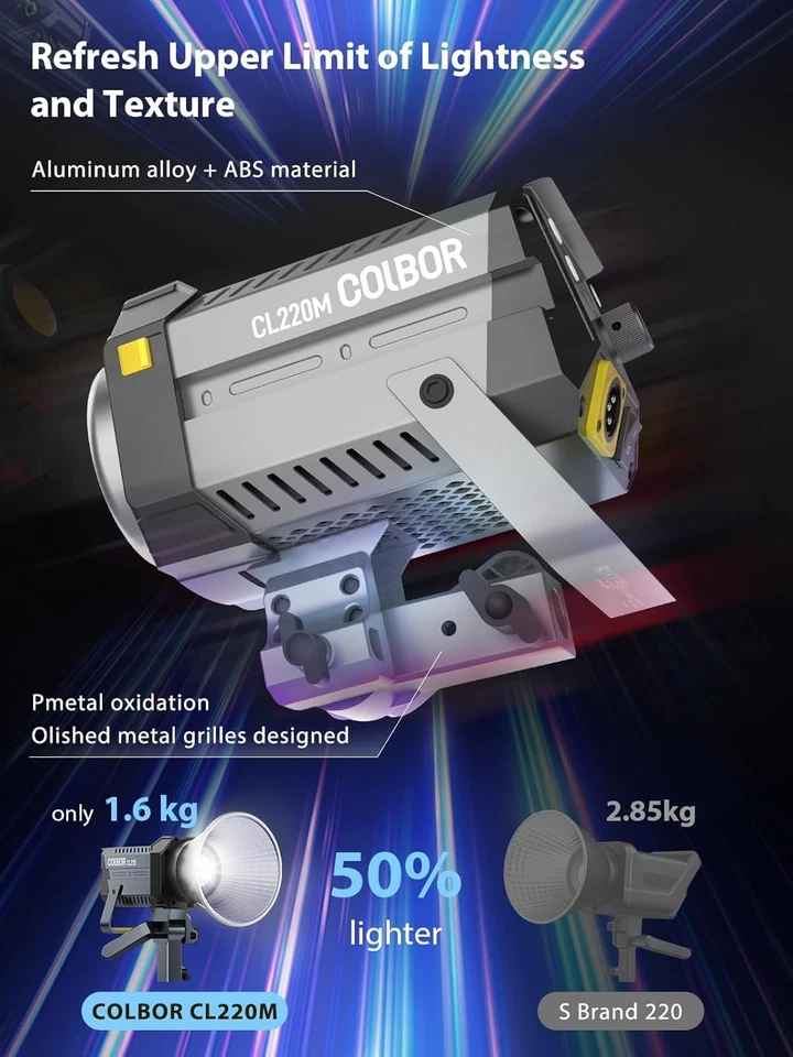 COLBOR CL220M Video Light 220W Iluminación continua 5600K CRI96+ APP Control Foto 4 de 4