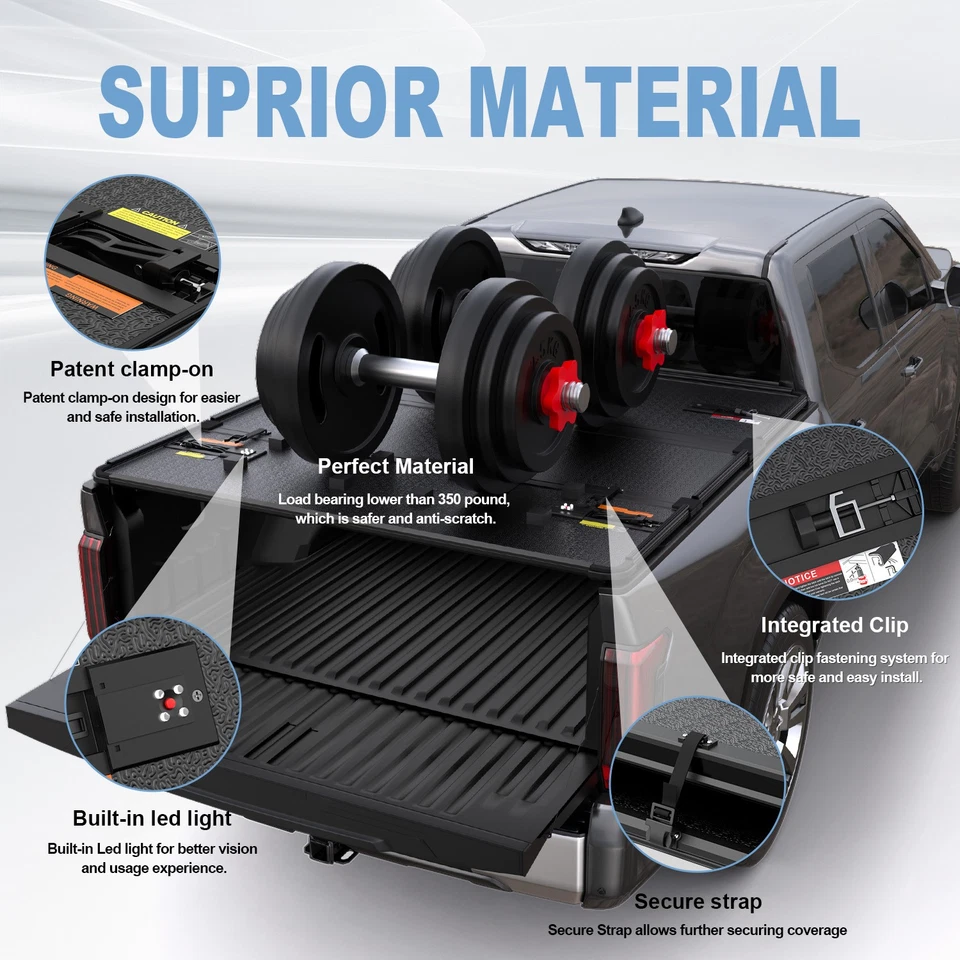 6FT Foldable Roll-up Tonneau Cover For 2005-2025 Toyota Tacoma Truck Bed Cover - Изображение 3 из 4