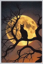Black Cat Silhouette Moonlight Halloween New 2025 Postcard UNP 4x6
