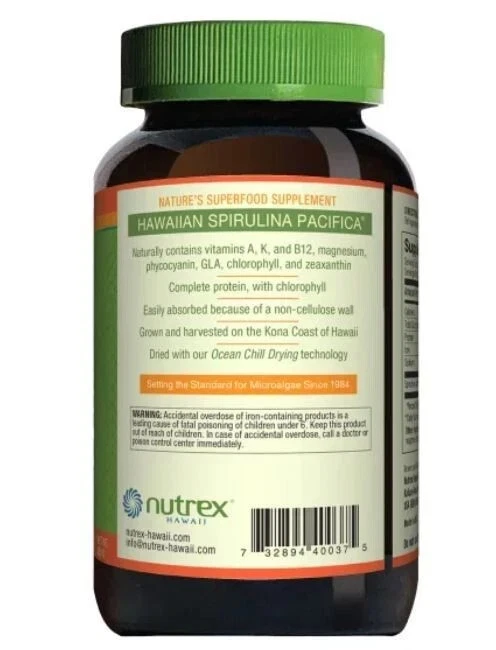 Espirulina Hawaiana Pura 3000 mg. 360 Comprimidos 100% Vegana No OGM Cultivada en Hawaiana Foto 3 de 3