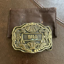 GREAT VINTAGE 1970s ODEN ***BILL*** WESTERN STYLE NAME BELT BUCKLE, With Case