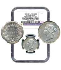 1871 Canada 25 Cents, MINT ERROR, Struck on a Tapered Planchet - NGC AU Details